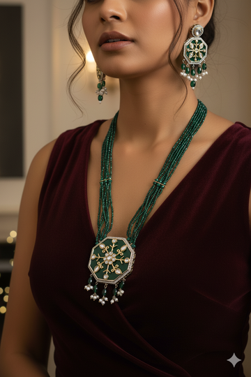 Rajvanshi necklace set from house of Mrigaya by Nandini for Traditional and Festive Indian Look | for Gifting | Premium & Luxury Jewelry__Green