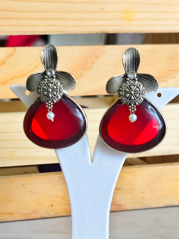 Urj Big Stone Premium Dangler Earrings from the House of Mrigaya by Nandini for Party Look | Festive Occasions & Traditional Look- Red - Mrigaya India
