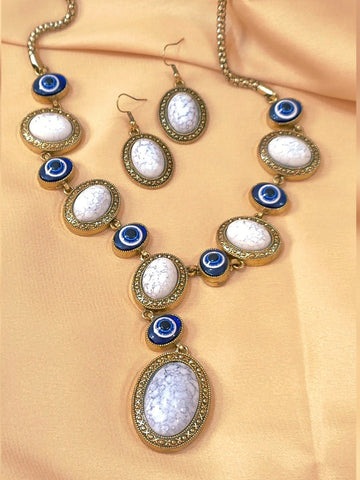 Gauhar Metallic Necklace set with Evil Eye Design from Mrigaya by Nandini - White Gold