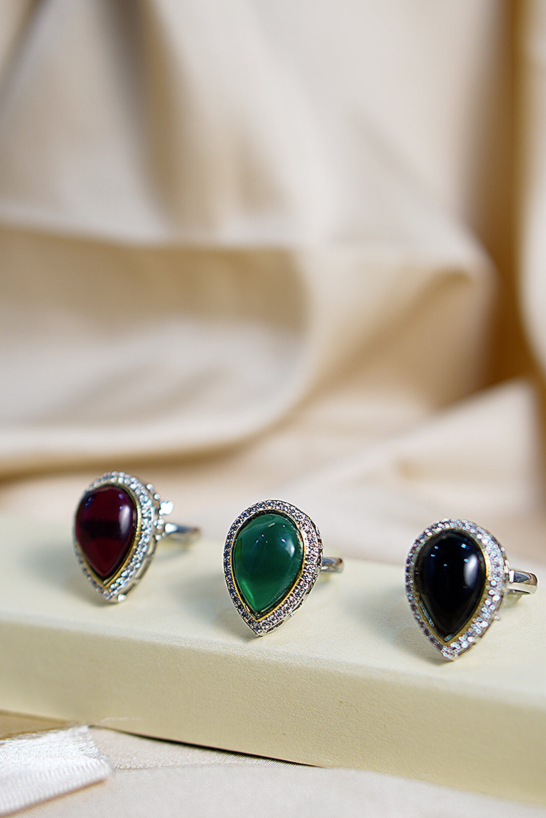 Veloura Green Colour Rings with antique finish and single big stone for festive occasions | for traditional look | for office Indian wear__ Green