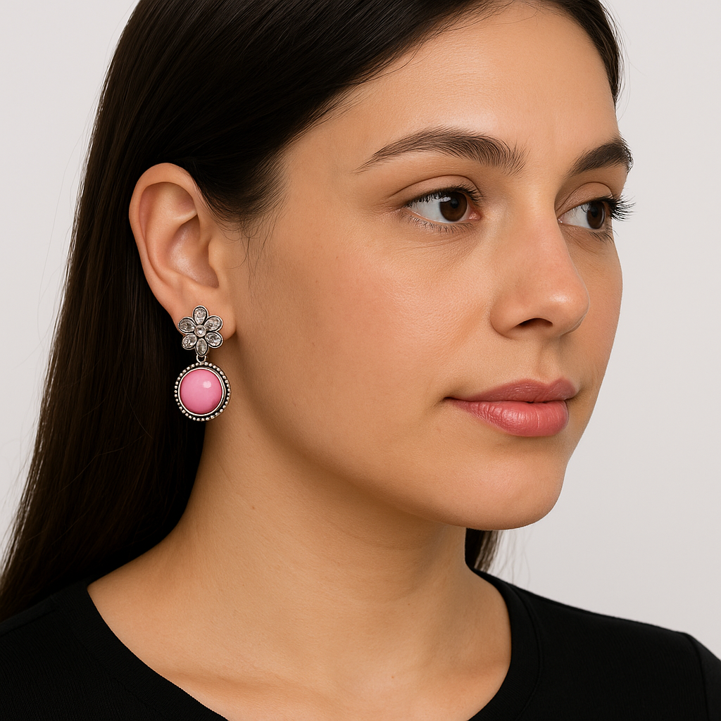 Tribhanga Earring from Mrigaya by Nandini for Festive Occasions | India Look & Wedding- Pink - Mrigaya India