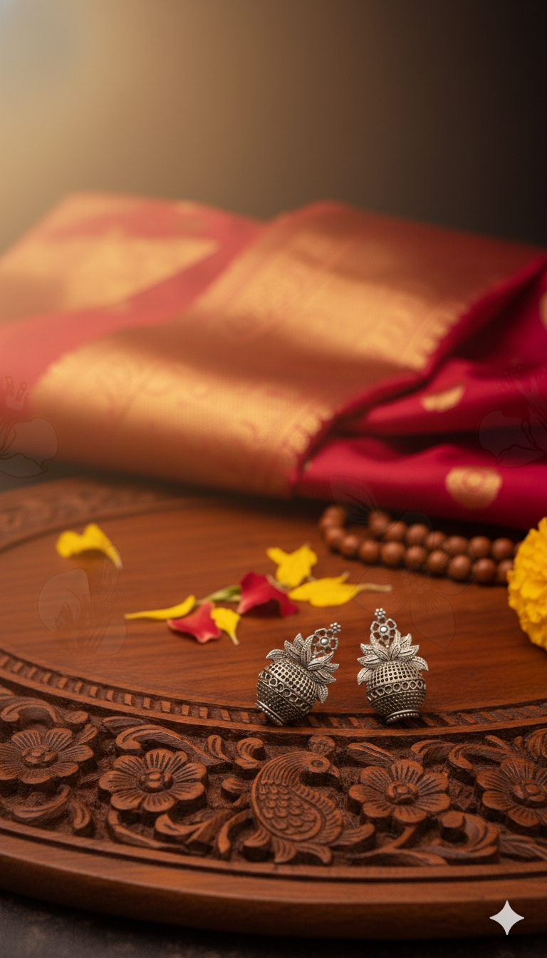 kalash Earring set from House of Mrigaya by Nandini | for Festive Occasions & Traditional Look- Metallic