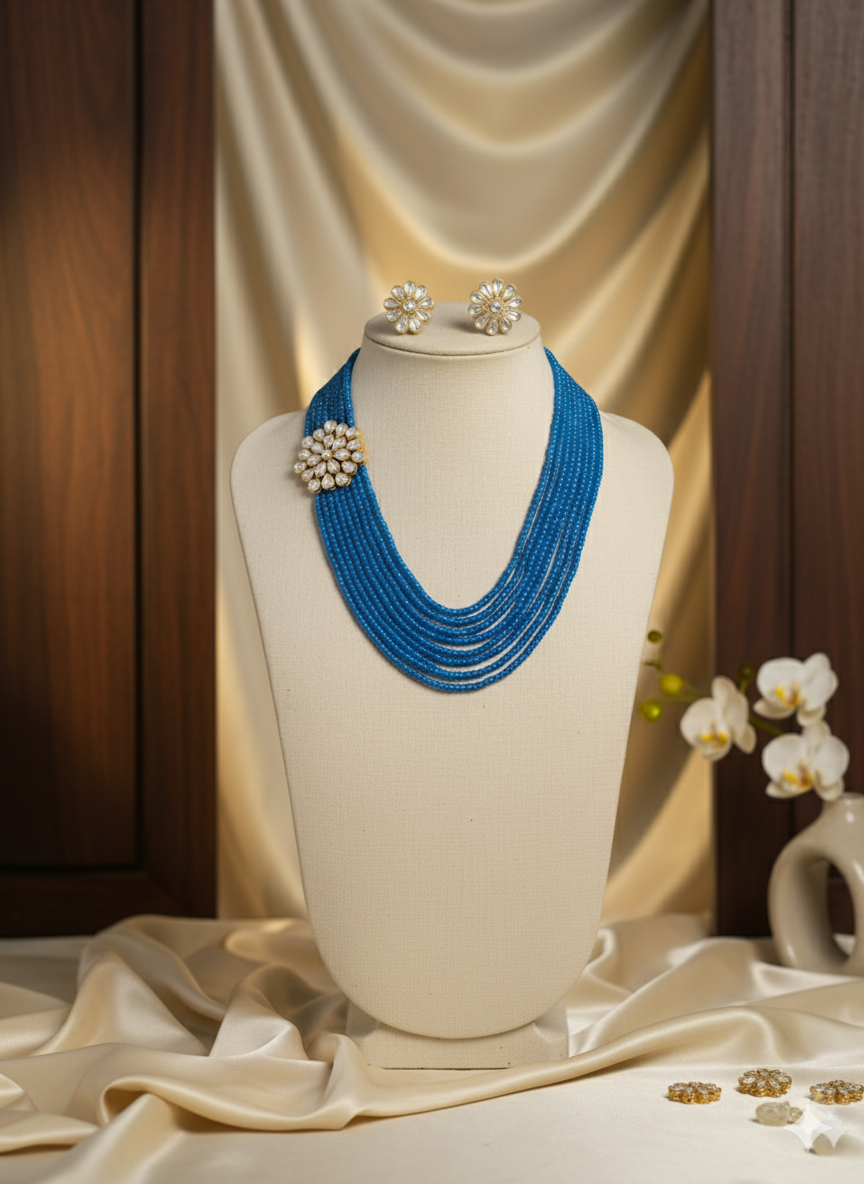 Ganga's Flow Necklace Set from House of Mrigaya by Nandini for Traditional and Festive Occasions | Gifting | Wedding & Festive - Blue