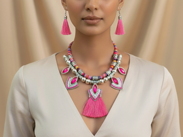 Doriyan - Pink  Necklace Set from house of Mrigaya by Nandini for Traditional and Festive Indian Look | for Gifting