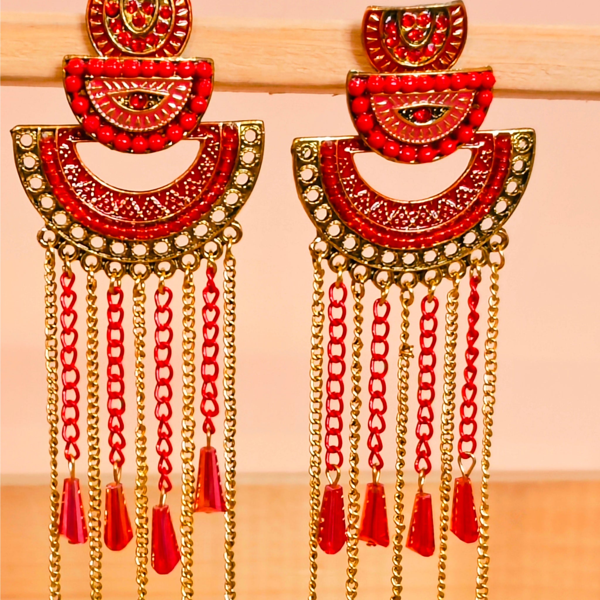 Jharna  Earring for Women for Wedding & Traditional Occasion-Red