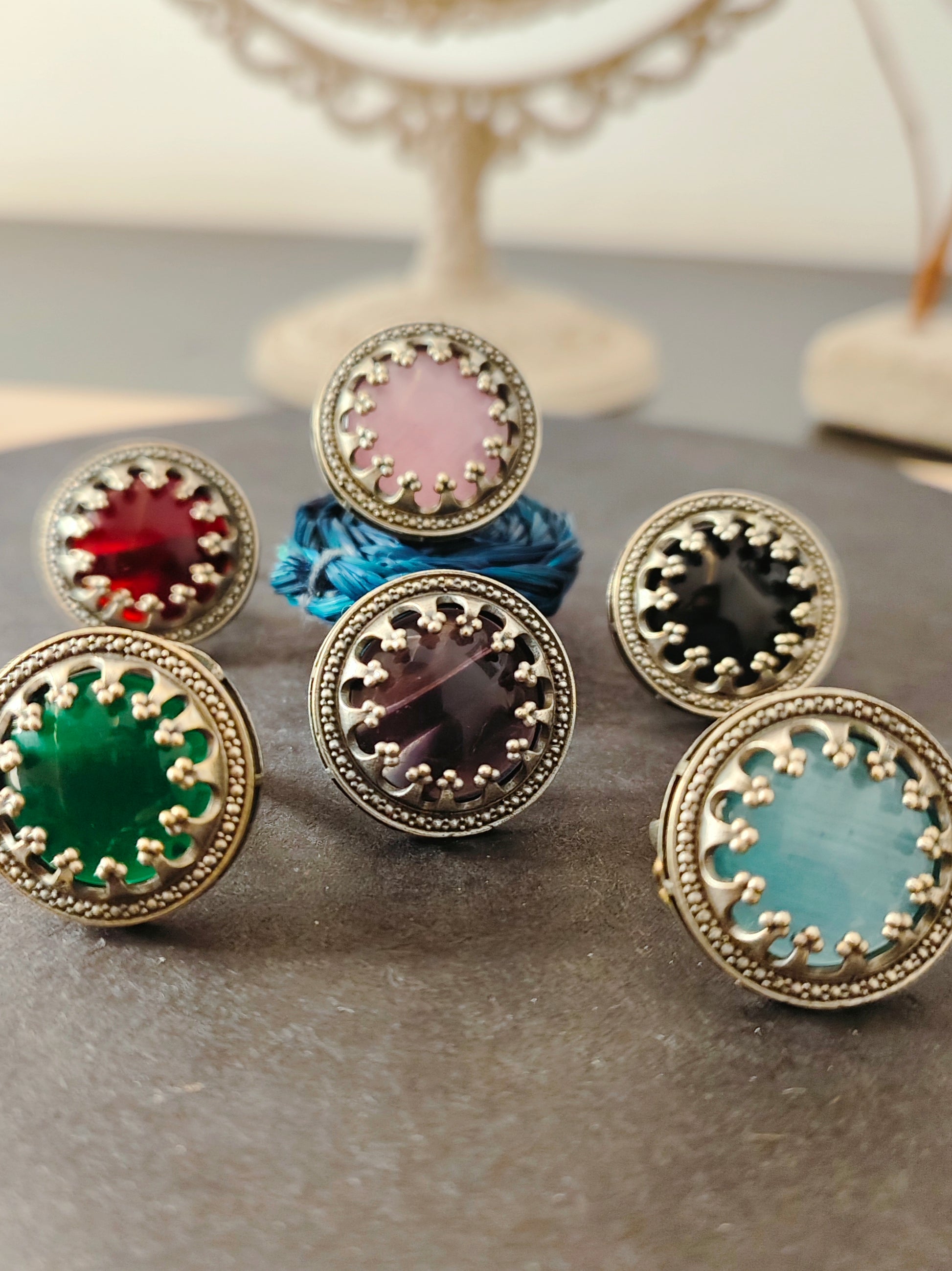 Aganya Multi Color Adjustable Rings with Antique Finish and Big Stone | Festive Occasions | for Traditional Look | for Office Indian Look- Red - Mrigaya India