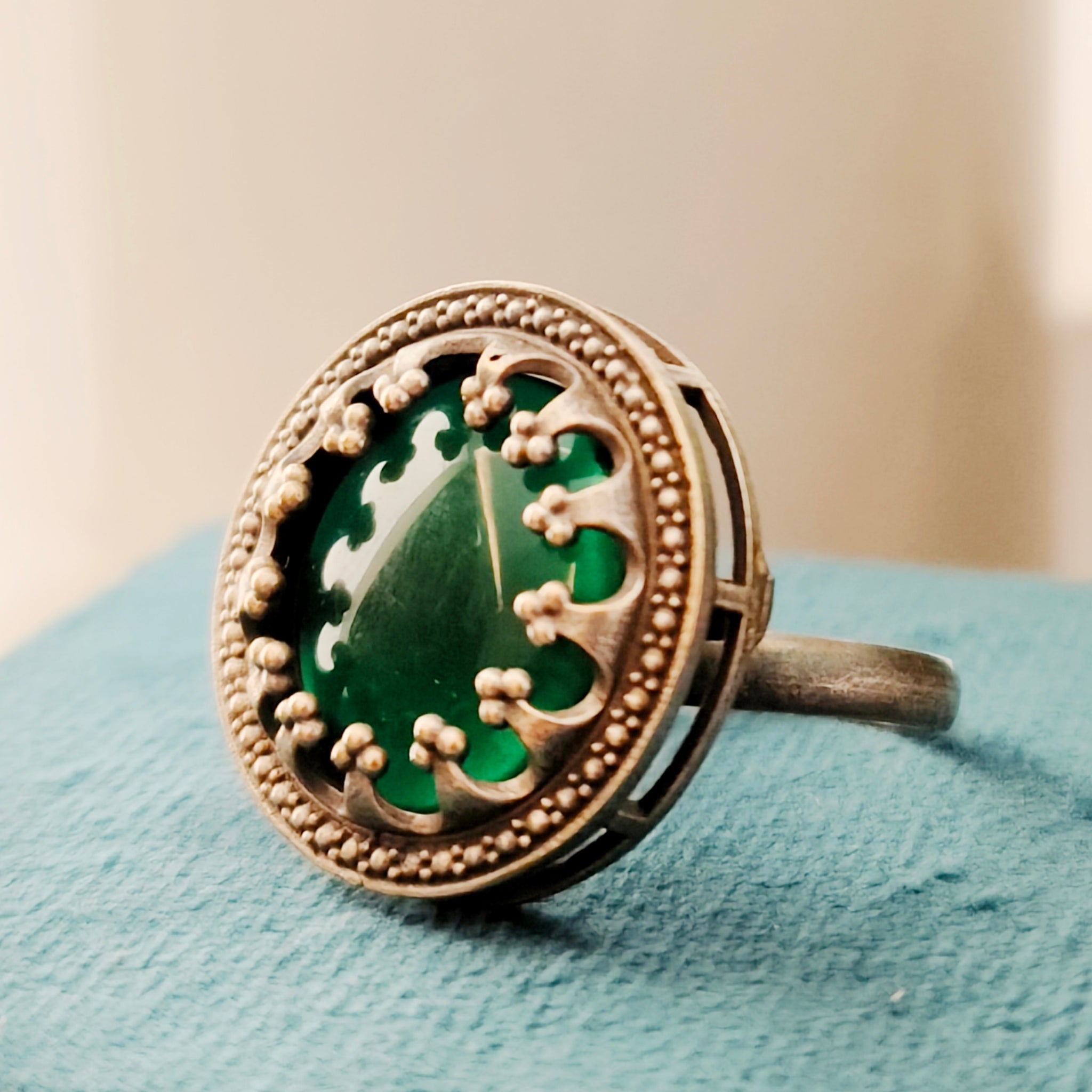 Aganya Multi Color Adjustable Rings with Antique Finish and Big Stone | Festive Occasions | for Traditional Look | for Office Indian Look- Green - Mrigaya India