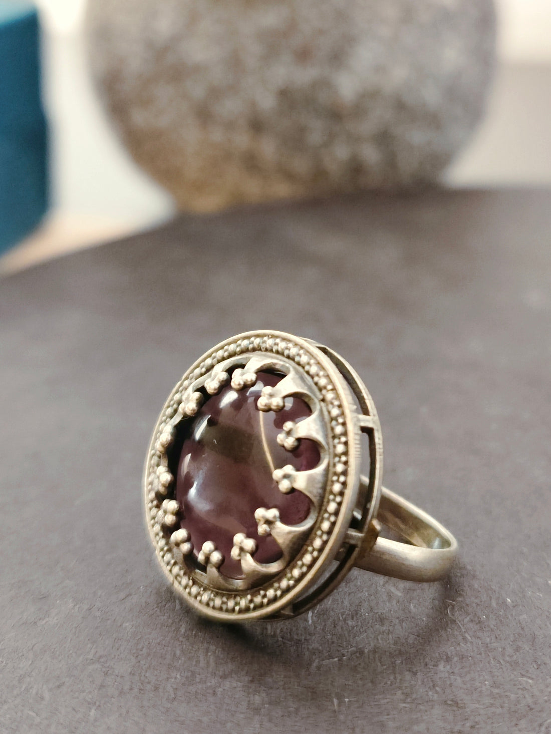 Aganya Multi Color Adjustable Rings with Antique Finish and Big Stone | Festive Occasions | for Traditional Look | for Office Indian Look-Brown - Mrigaya India