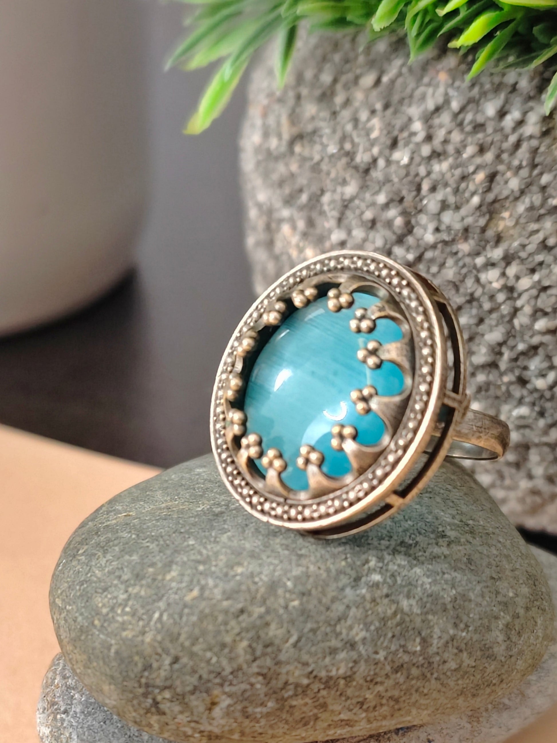 Aganya Multi Color Adjustable Rings with Antique Finish and Big Stone | Festive Occasions | for Traditional Look | for Office Indian Look - Mrigaya India