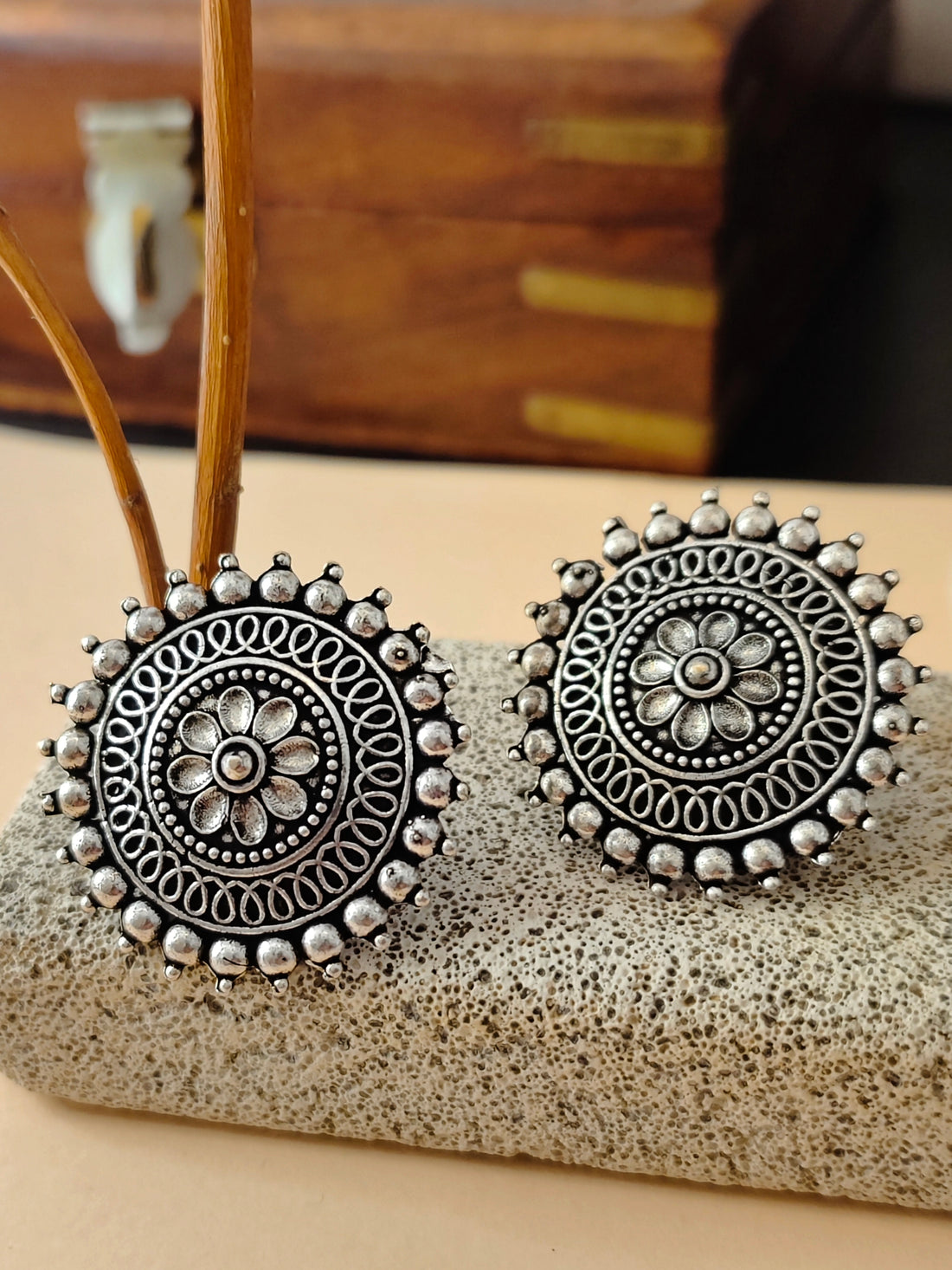 Rangoli Collection from Mrigay by Nandini Black metal earrings for festive occasions | for traditional look | for office Indian wear - Mrigaya India