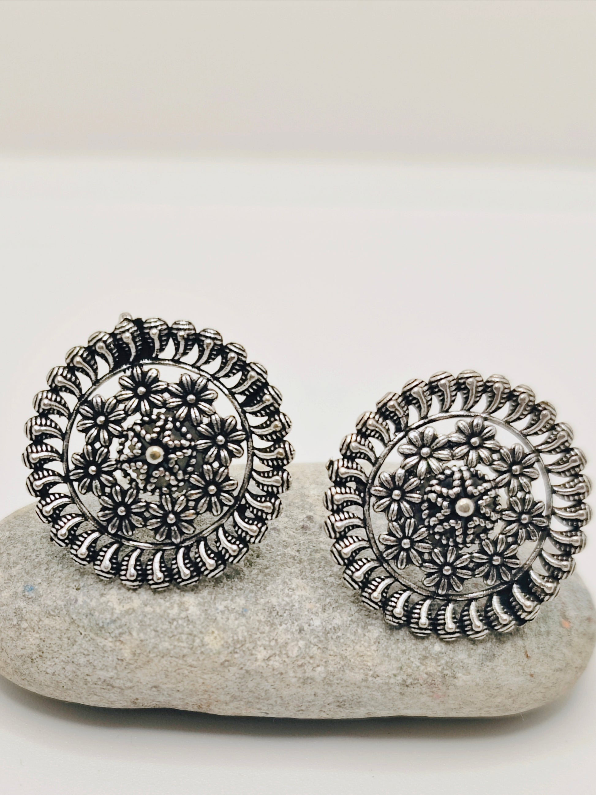 Rangoli Collection from Mrigay by Nandini Black metal earrings for festive occasions | for traditional look | for office Indian wear - Mrigaya India