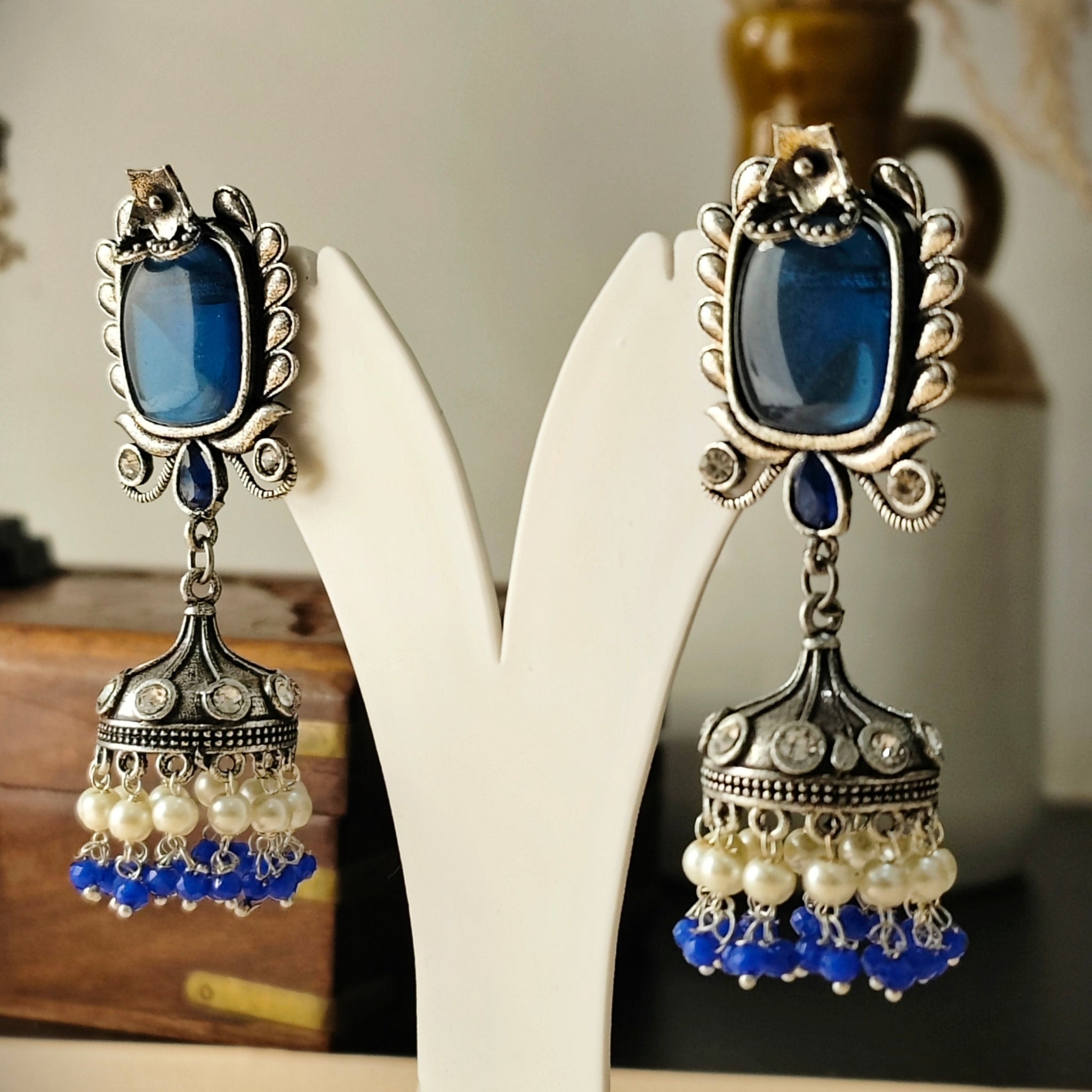 Badhao Jhumka Collection | Premium range from House of Mrigaya by Nandini | for Festive Occasions & Traditional Look- Navy Blue - Mrigaya India