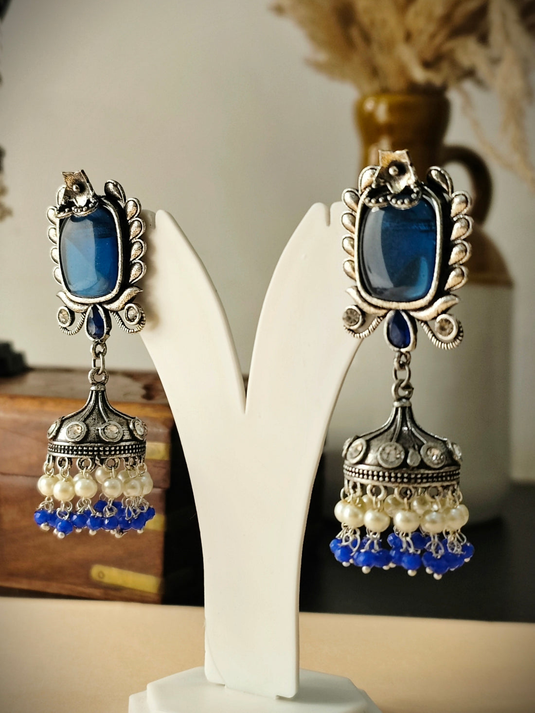 Badhao Jhumka Collection | Premium range from House of Mrigaya by Nandini | for Festive Occasions & Traditional Look- Navy Blue - Mrigaya India