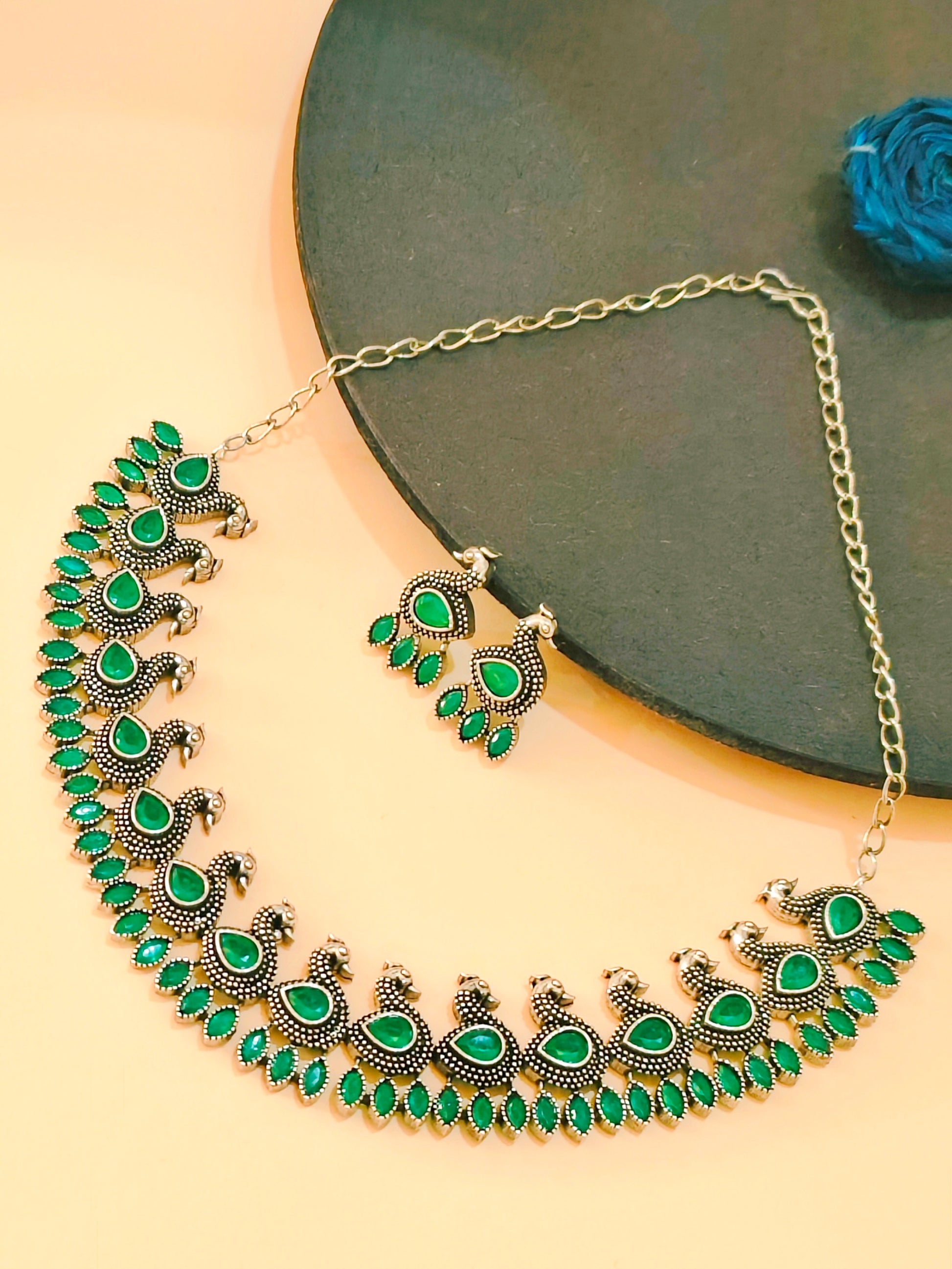 Sarang Necklace Set from House of Mrigaya by Nandini for Traditional and Festive Occasions | Gifting | Wedding & Festive-Green - Mrigaya India