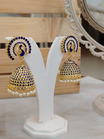 Mayur Gold Look Jhumka from Mrigaya by Nandini for Festive Occasions | India Look -Blue