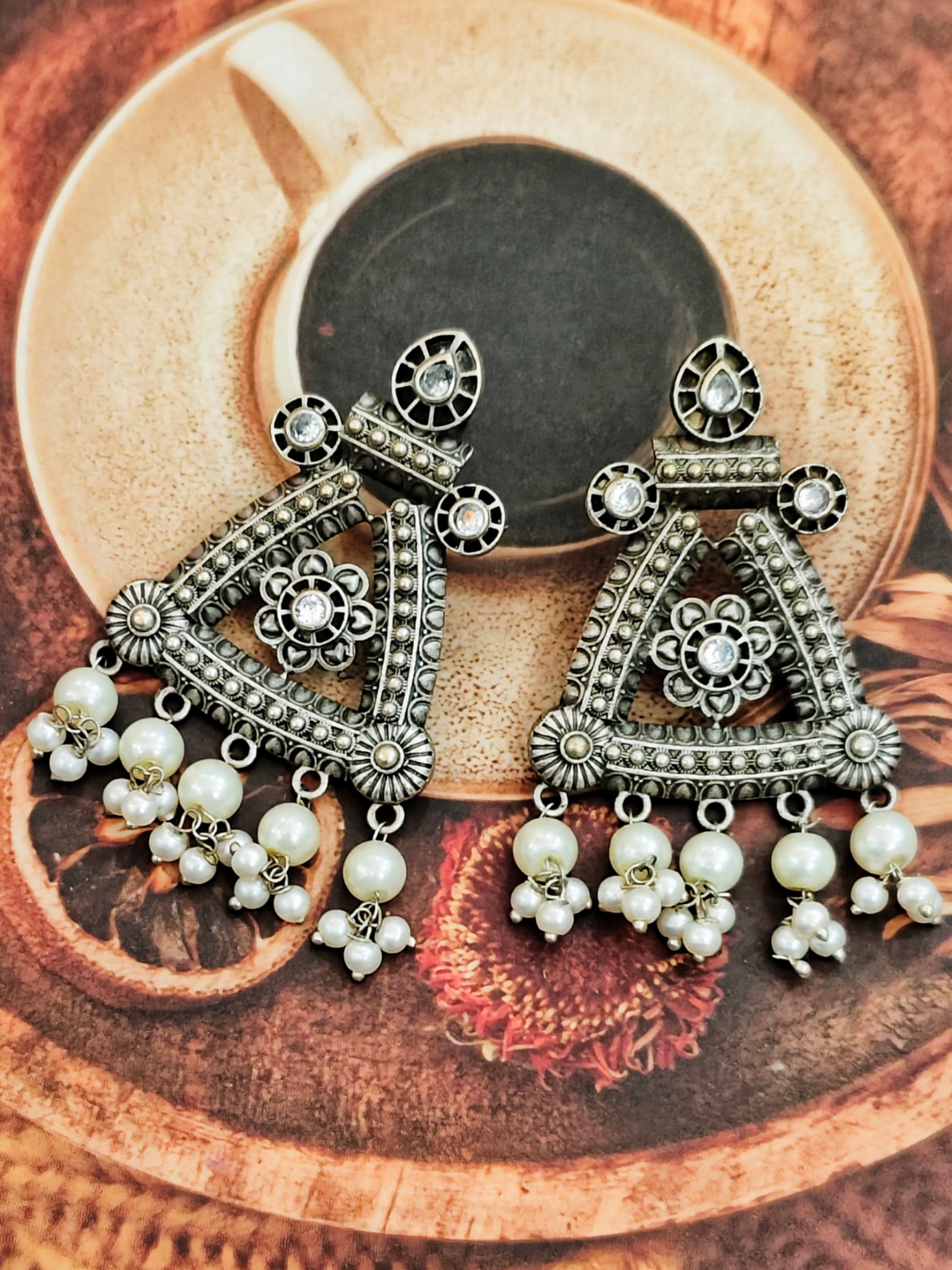 Mandana Antique Finish Earrings from Mrigaya by Nandini for Festive Occasions & Traditional Look | Indian Ethnic Look - Mrigaya India