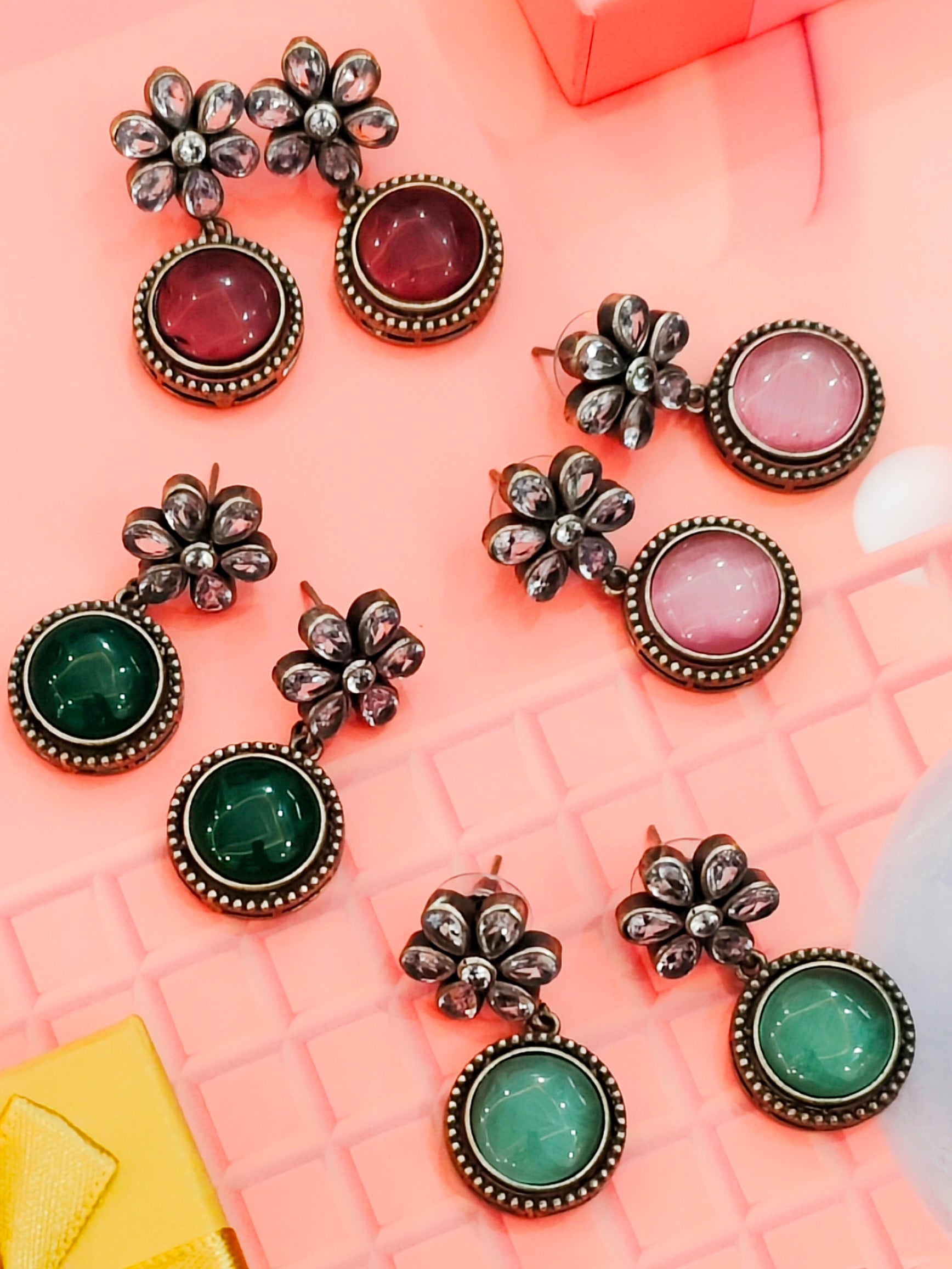 Tribhanga Earring from Mrigaya by Nandini for Festive Occasions | India Look & Wedding- Pink - Mrigaya India