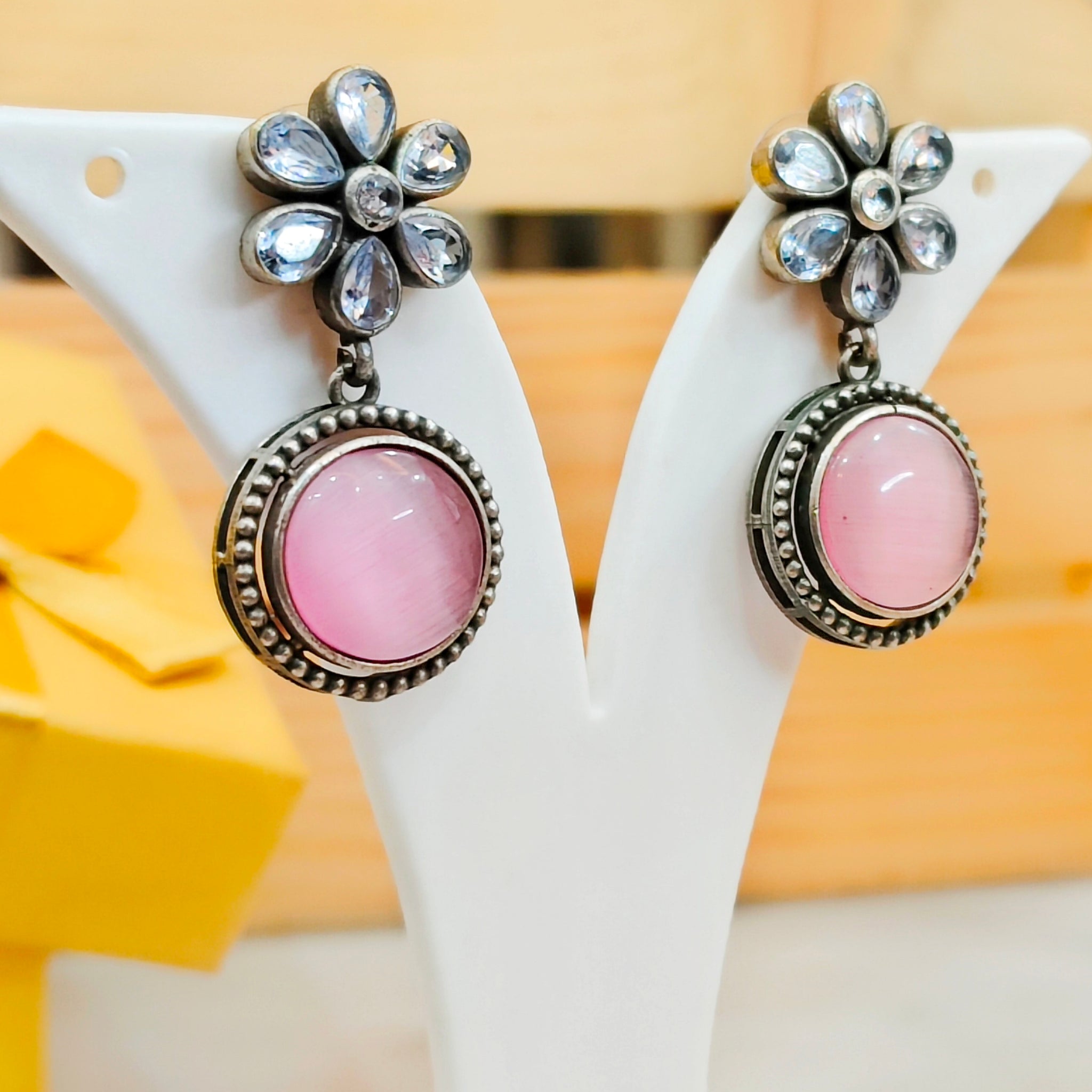 Tribhanga Earring from Mrigaya by Nandini for Festive Occasions | India Look & Wedding- Pink - Mrigaya India