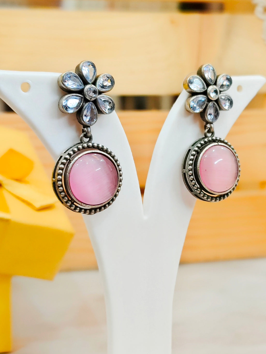 Tribhanga Earring from Mrigaya by Nandini for Festive Occasions | India Look & Wedding- Pink - Mrigaya India