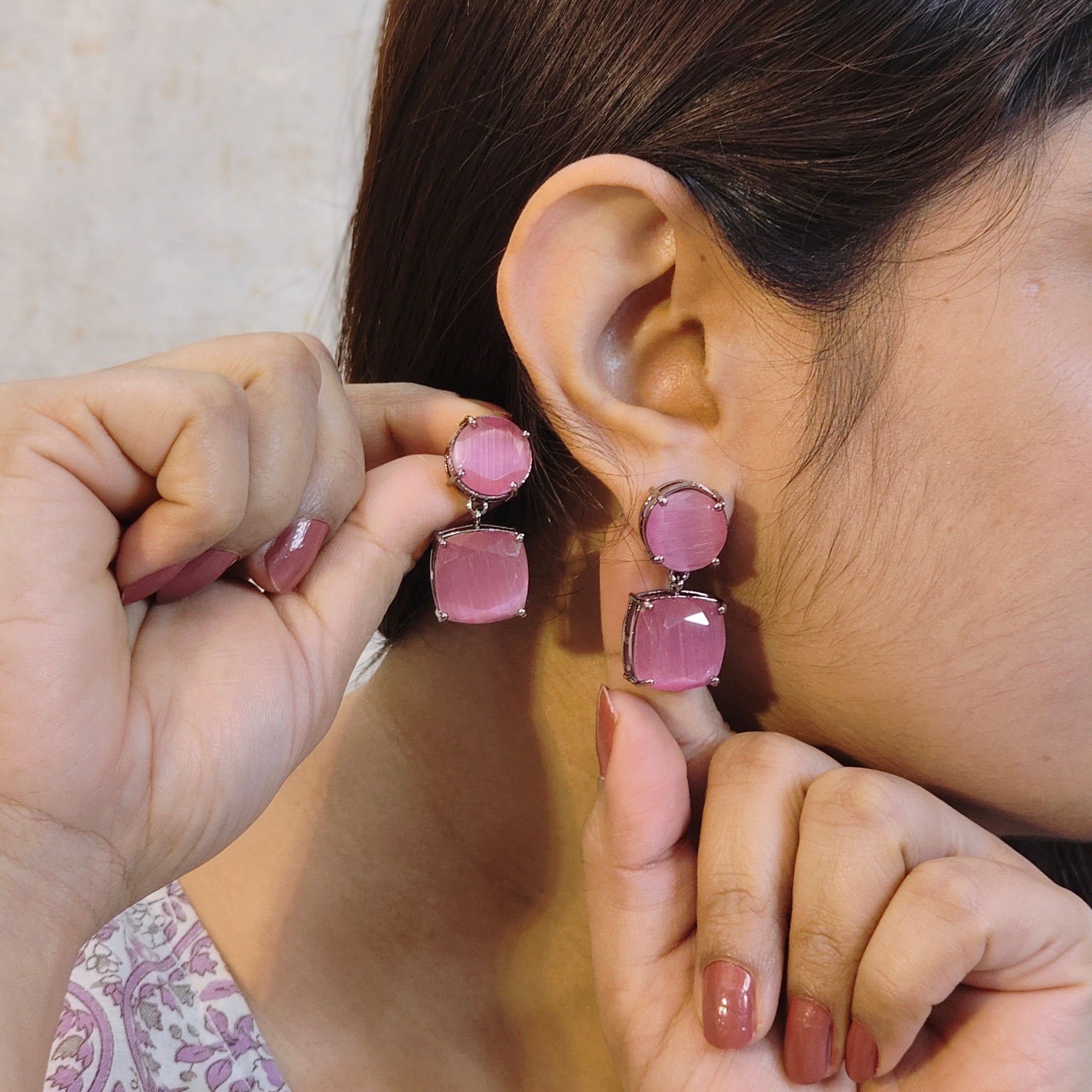 Anuttara Earing from Mrigaya by Nandini for Party & Office Look__Pink