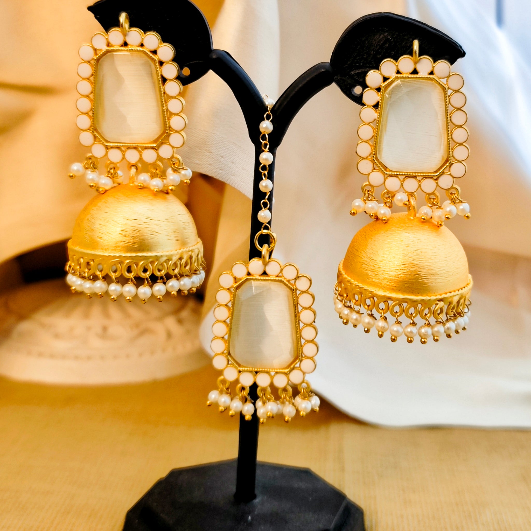 Mrigaya's Lob Jhumka & Maang Tika Collection for wedding and festive ethnic look - gold