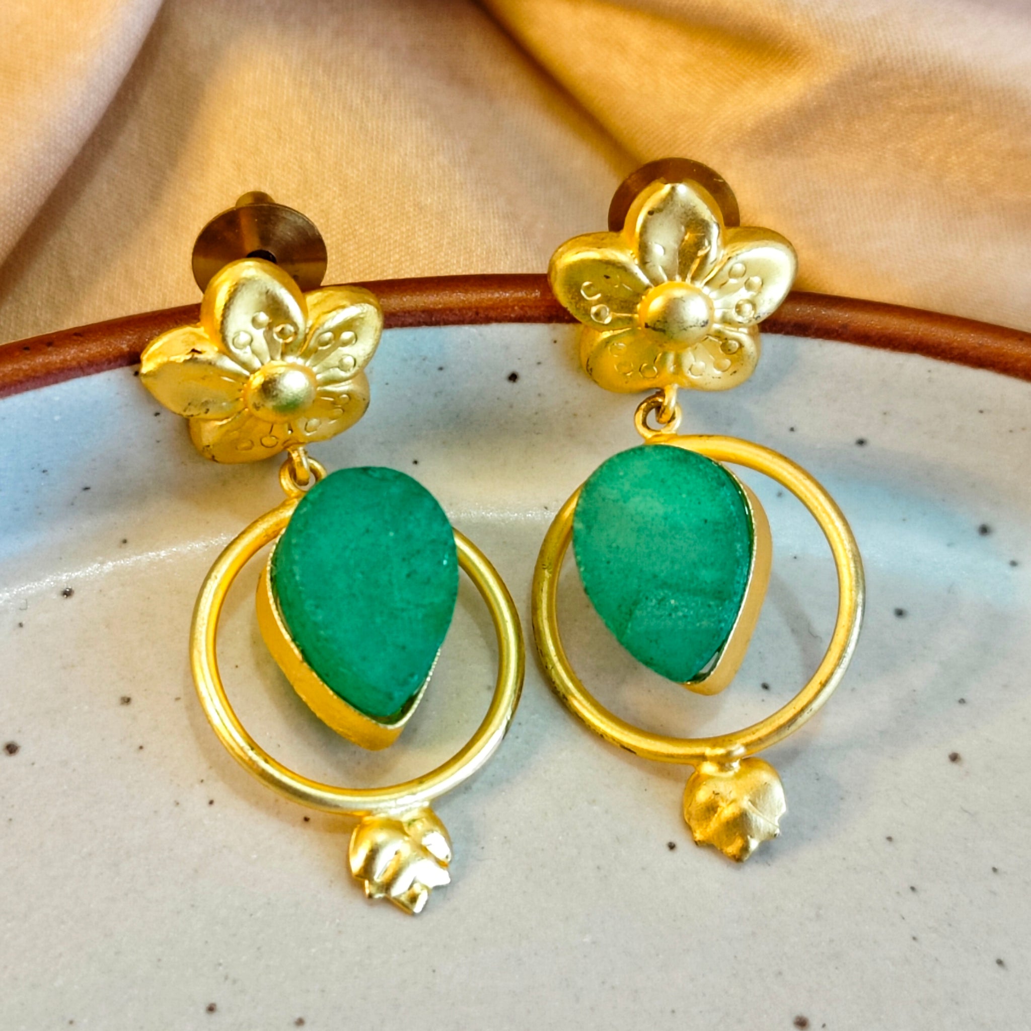 Mrigaya's Tapka Earring set - Green & Blue Stone