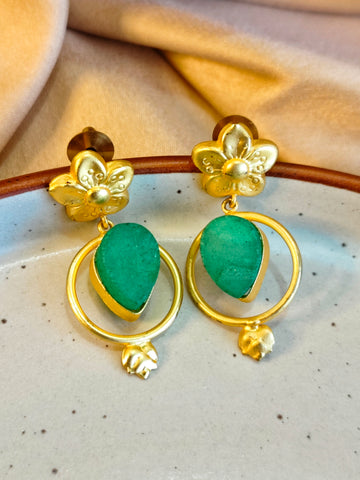 Mrigaya's Tapka Earring set - Green & Blue Stone