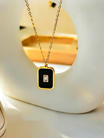 Black Ice & Crystal Rectangles Chain & Pendant from Mrigaya by Nandini