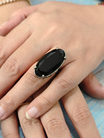 Starlit Oval-Black Colour Statement Rings for festive occasions | for traditional look | for office Indian wear