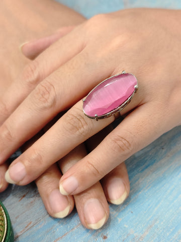 Starlit Oval_Pink Colour Statement Rings for festive occasions | for traditional look | for office Indian wear