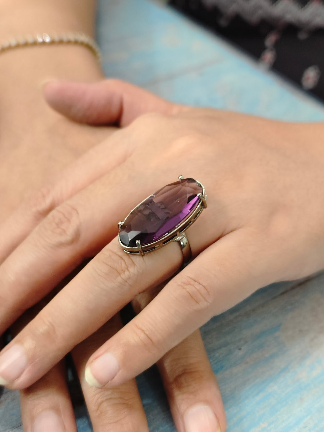 Starlit Oval-Purple Colour Statement Rings for festive occasions | for traditional look | for office Indian wear