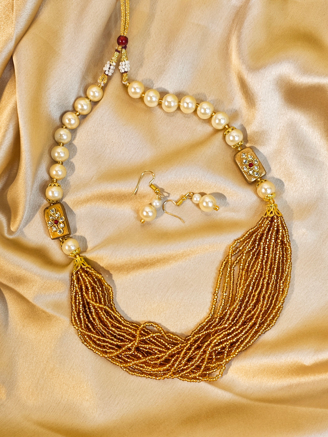 Moti Mala Necklace Set for Weddings, Festivals & Gifting from the house of Mrigaya by Nandini- Golden Beads Necklace