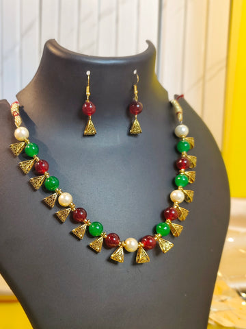 Jhalar Necklace Set | Multi-colour Beads Necklace & Earrings for Parties & Office Going Women from House of Mrigaya by Nandini