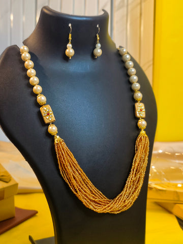 Moti Mala Necklace Set for Weddings, Festivals & Gifting from the house of Mrigaya by Nandini- Golden Beads Necklace