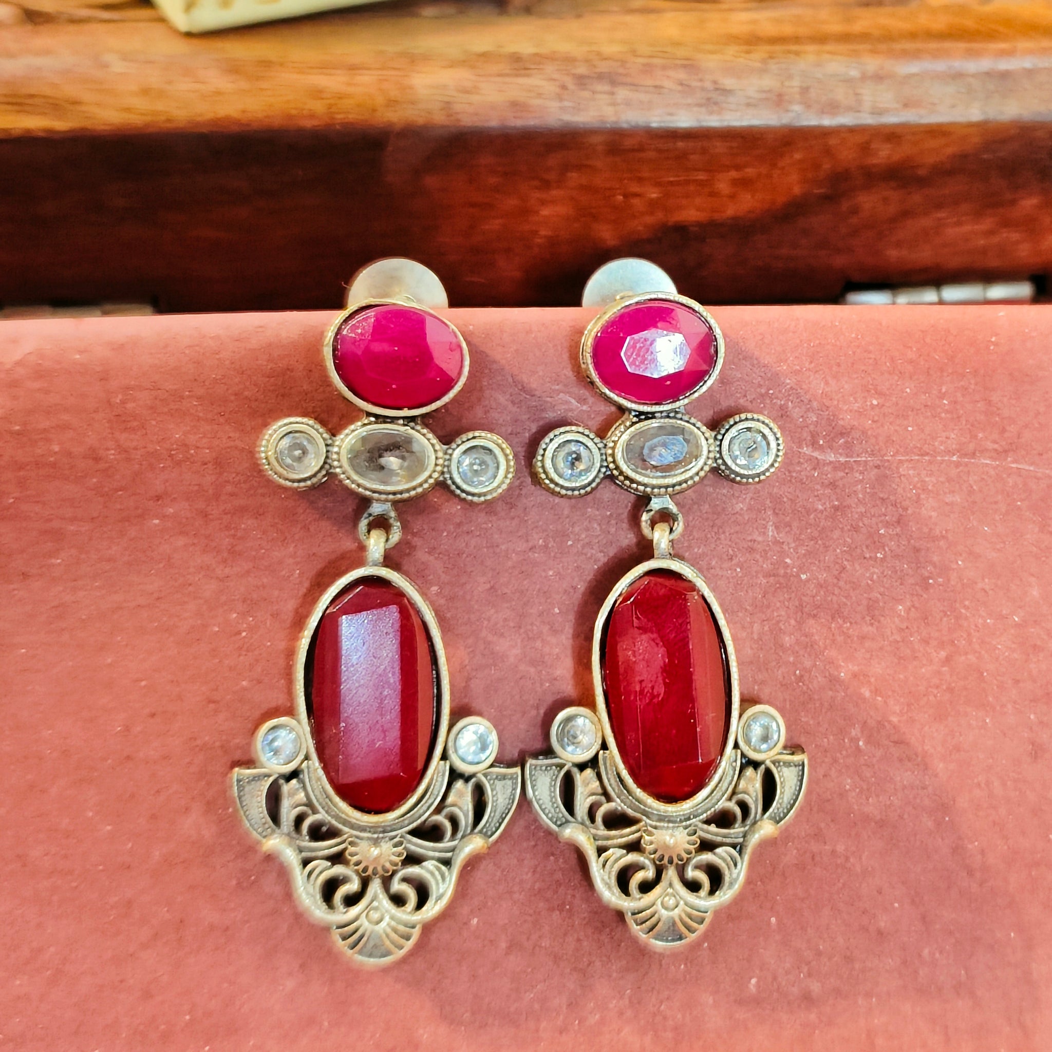 Jhumki Collection from Mrigaya by Nandini for Weddings | Festive Occasions | India Look-Red Green