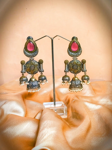 Ratnashree-Light Weight Heavy-Look Jhumka Collection | Premium range from House of Mrigaya by Nandini | for Festive Occasions & Traditional Look -Pink