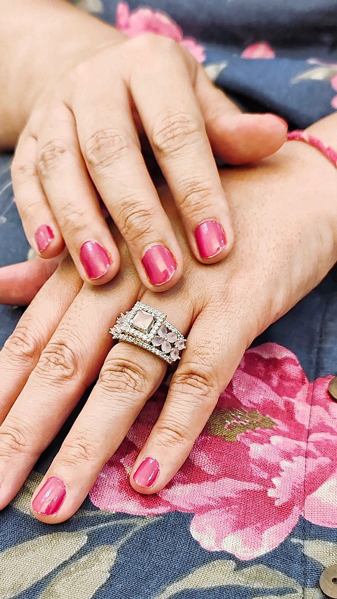 Ornam -Baby  Pink Color Statement Rings for festive occasions | for traditional look | for office Indian wear