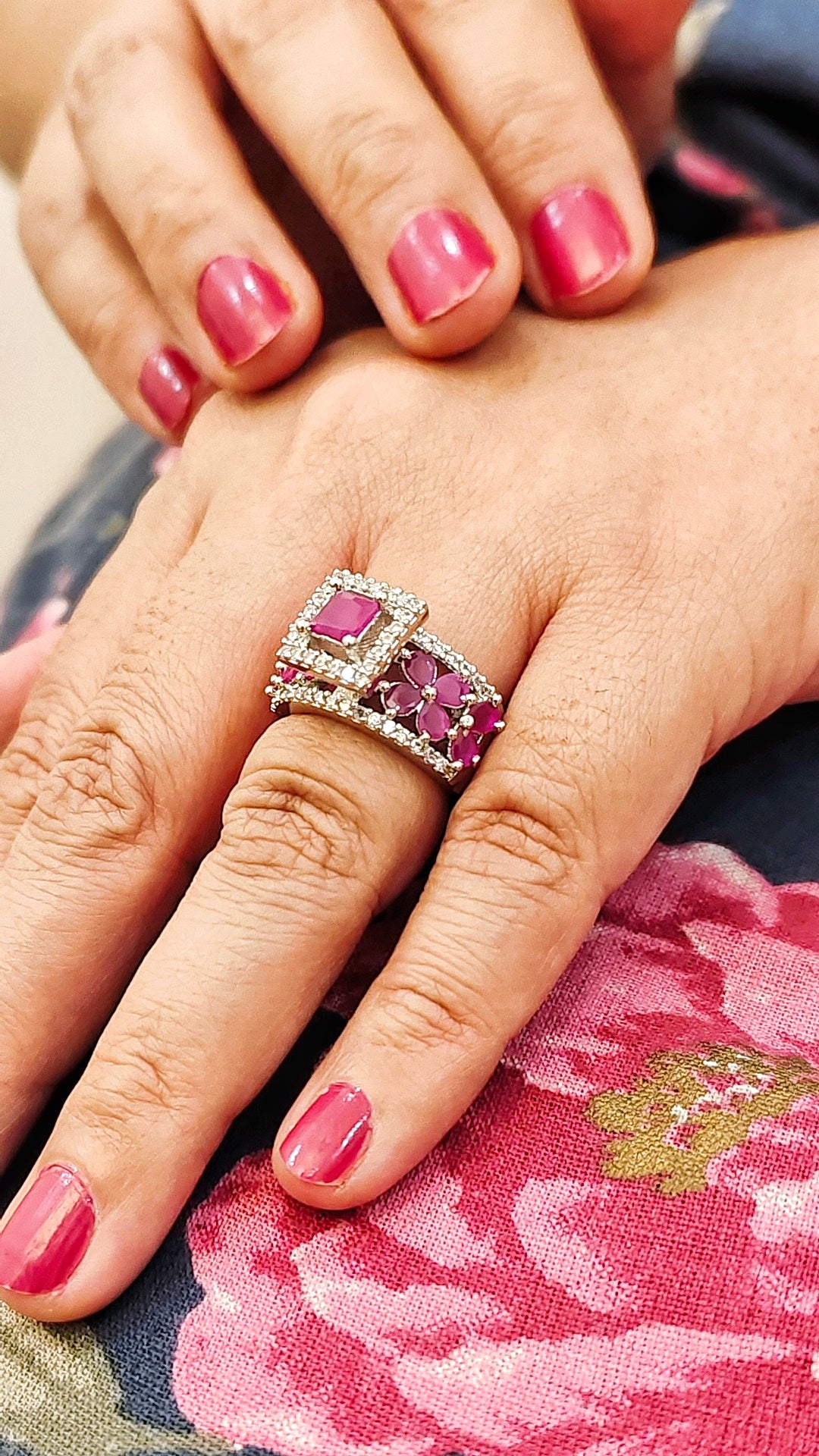 Venessa -Clear Crystal-Red Colour Statement Rings for festive occasions | for traditional look | for office Indian wear