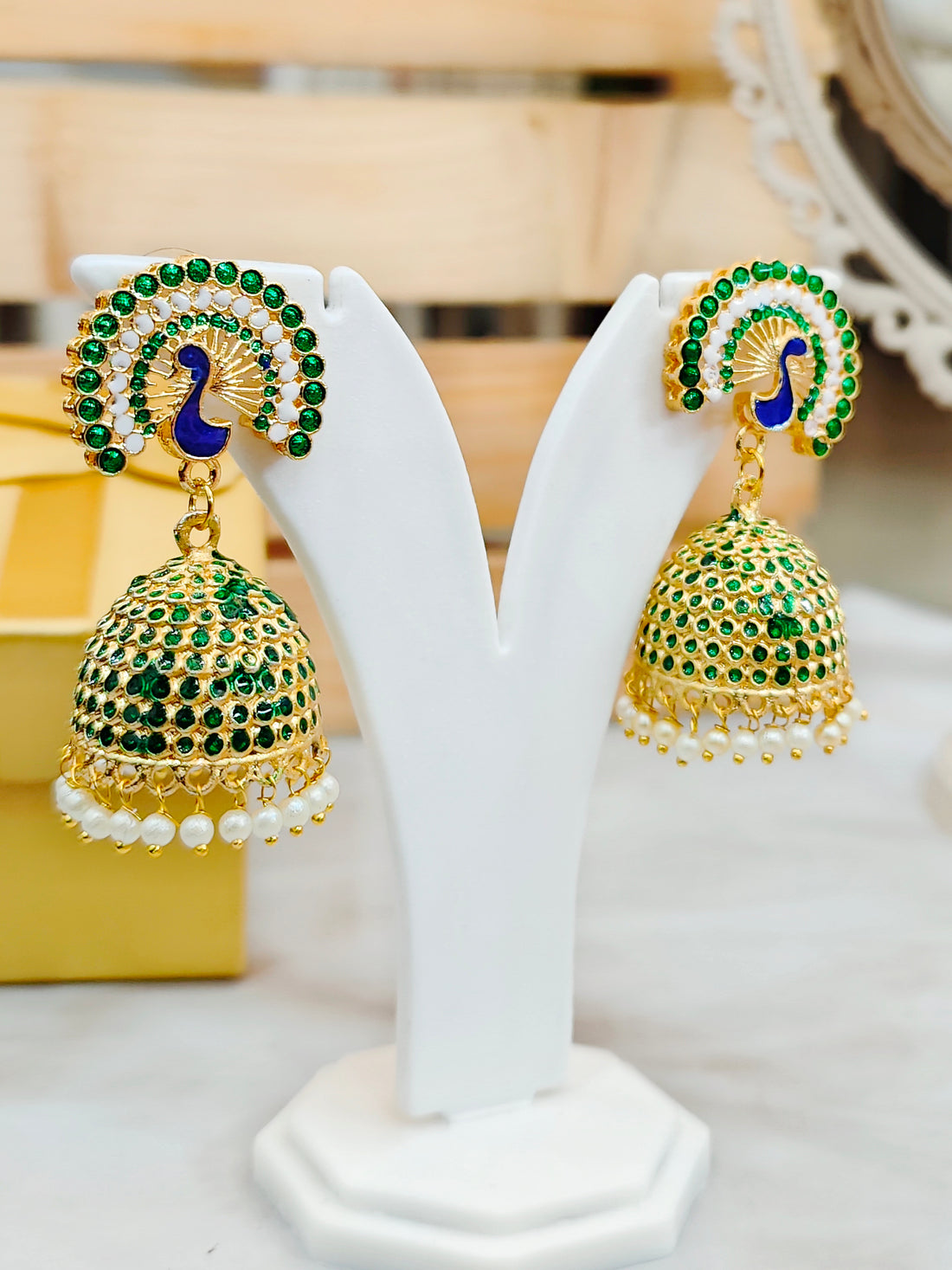 Mayur Silver Look Jhumka from Mrigaya by Nandini for Festive Occasions | India Look - Dark Green