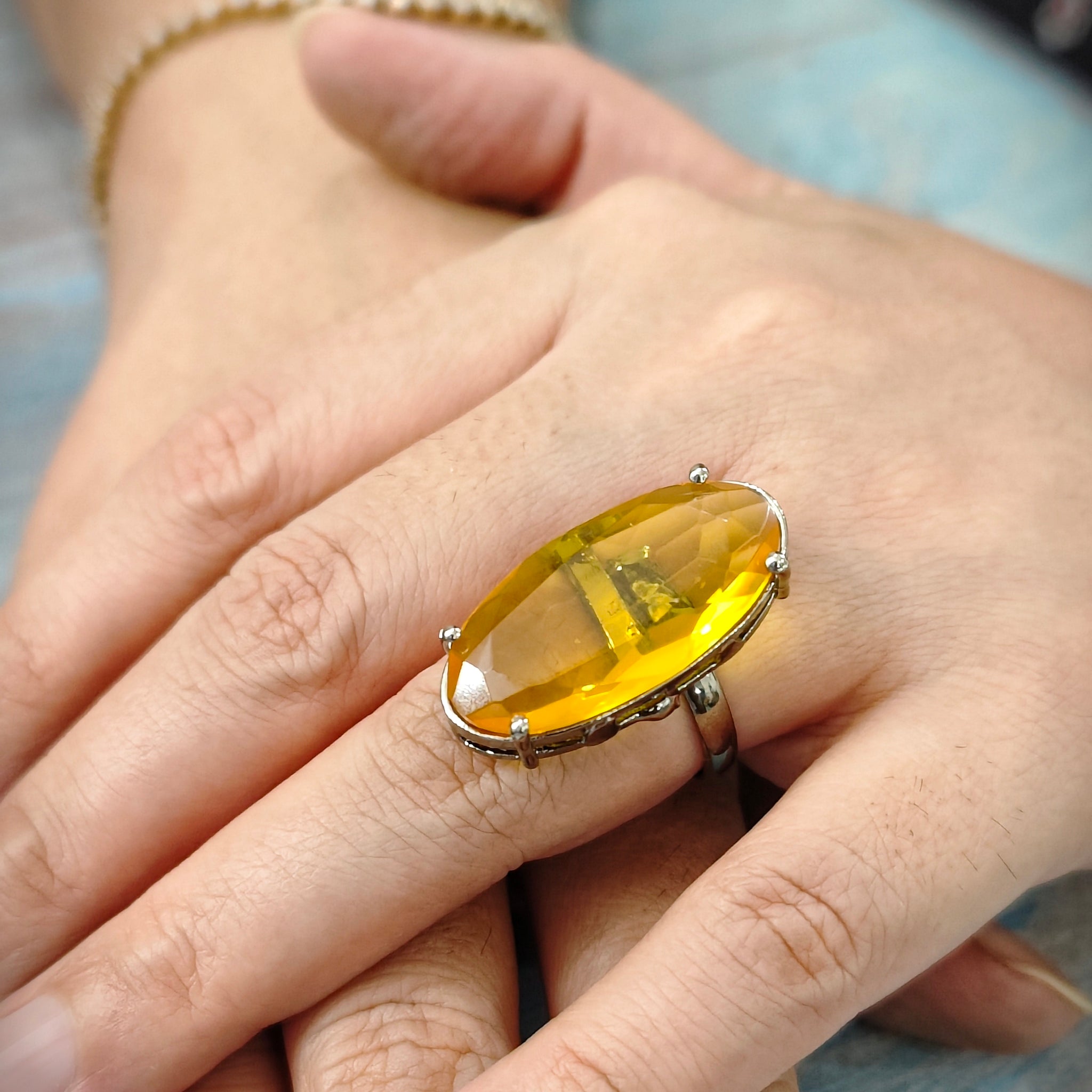 Starlit Oval-Yellow Colour Statement Rings for festive occasions | for traditional look | for office Indian wear