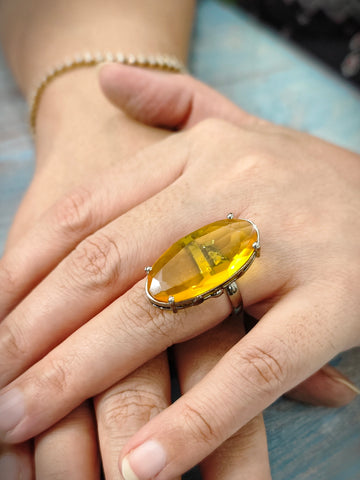 Starlit Oval-Yellow Colour Statement Rings for festive occasions | for traditional look | for office Indian wear