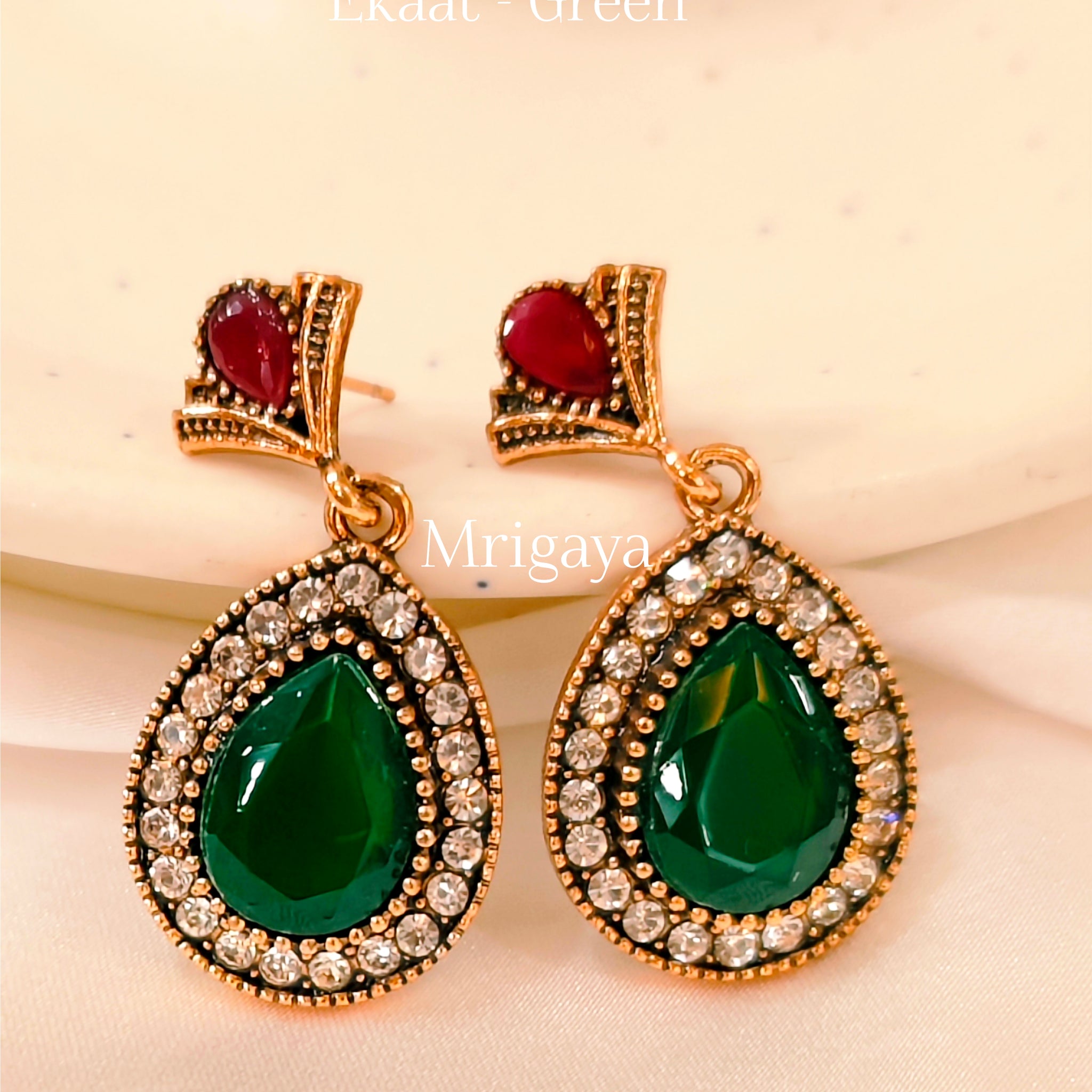 Ekaat Earring from Mrigaya by Nandini for Festive Occasions | India Look & Wedding- Green