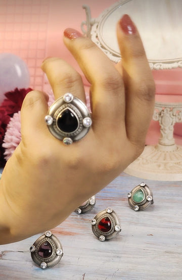 Parn Multi- Colour Statement Rings for festive occasions | for traditional look | for office Indian wear __ Black
