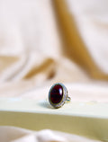 Crown Ring in red Colour Rings with antique finish and single big stone for festive occasions - Big Stone Ring
