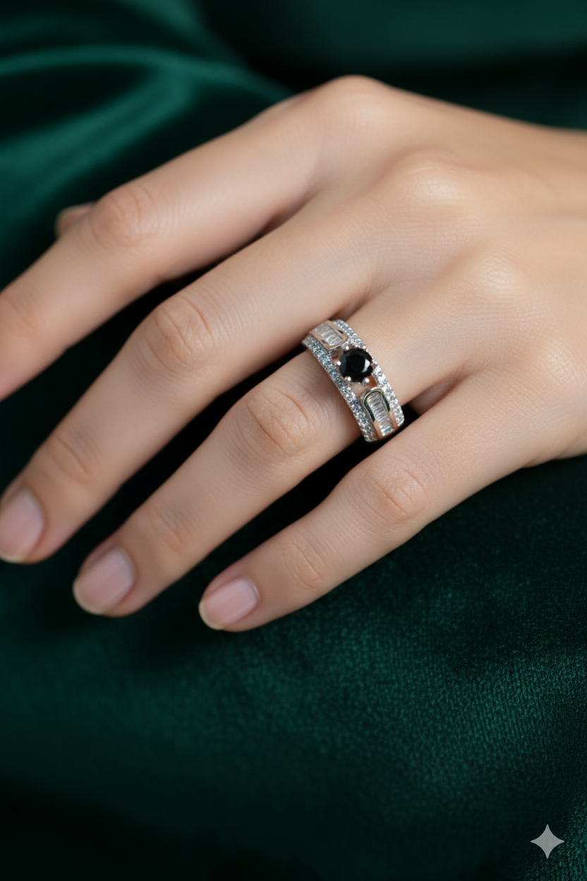 Sterling black Colour Statement Rings for festive occasions - Anti-Tarnish Ring
