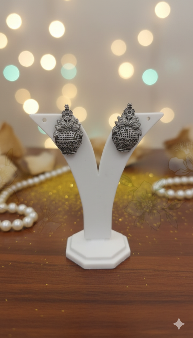 Kalash Earring Metallic - Artificial Silver Finish earrings
