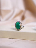 Crown green Colour Rings with antique finish and single big stone for festive occasions - Festive Ring
