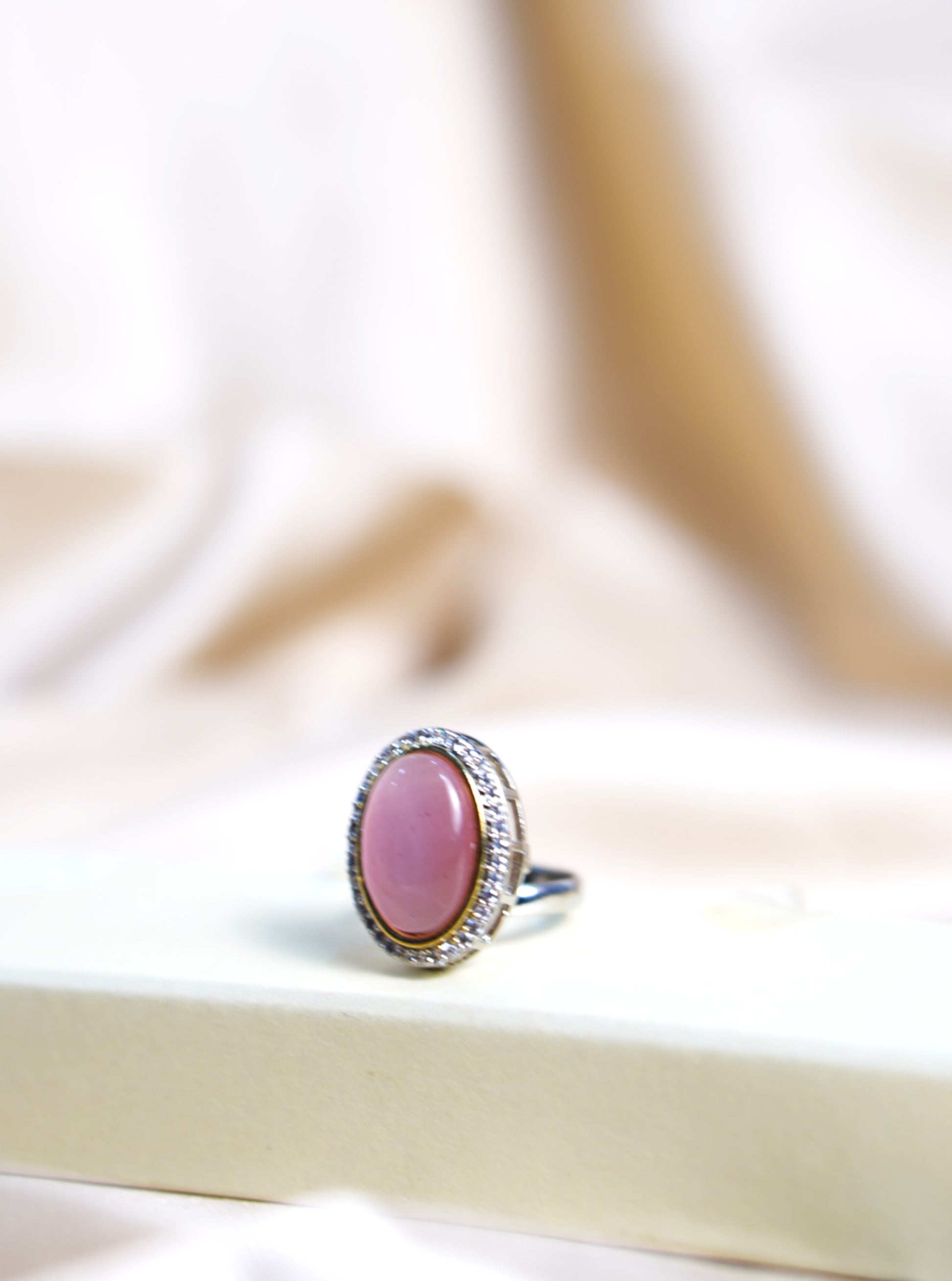Crown Rings Pink colourwith antique finish and single big stone for festive occasions - Festive Ring

