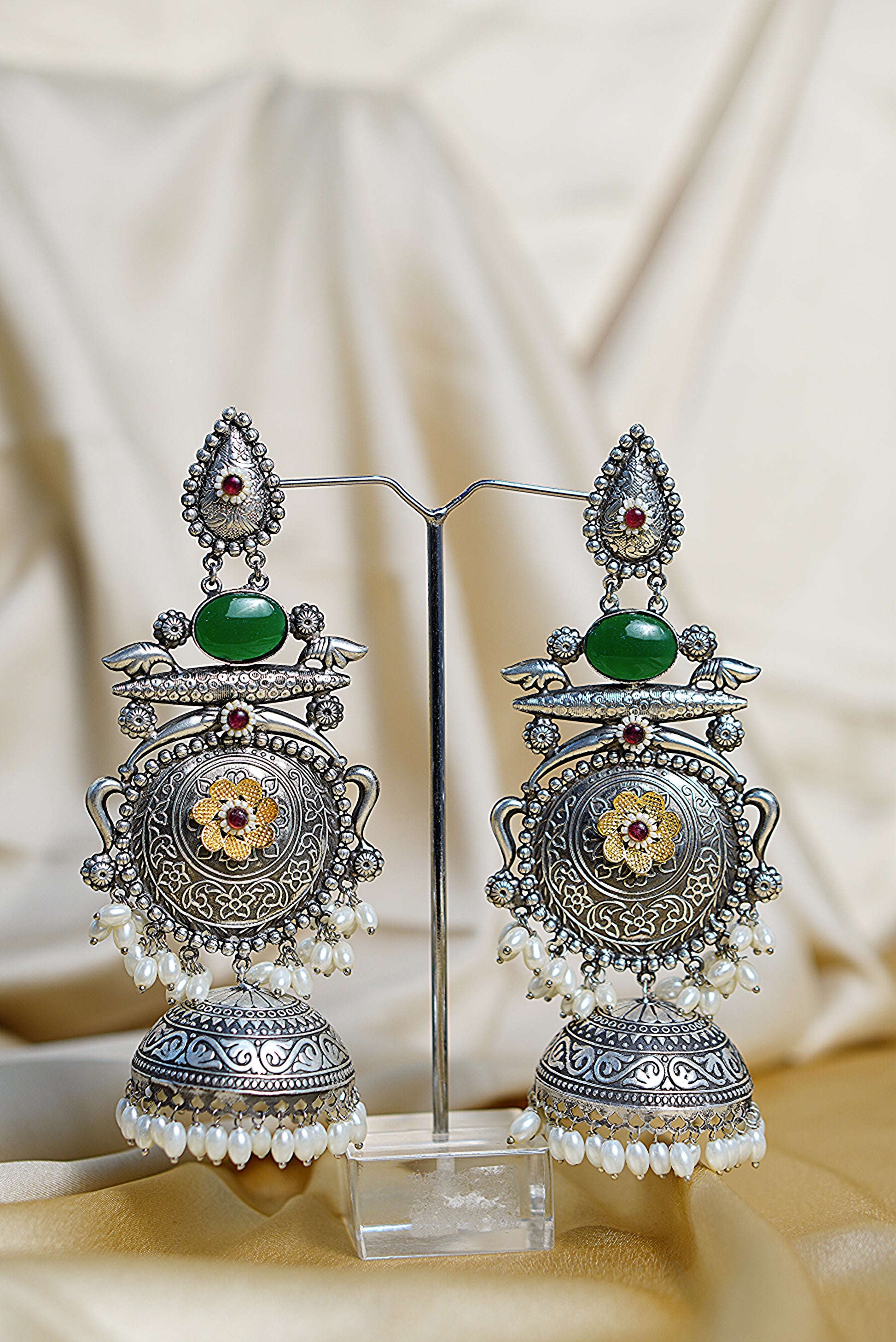 Padmavati Light Weight Heavy-Look Jhumka Collection - Artificial Silver Finish earrings
