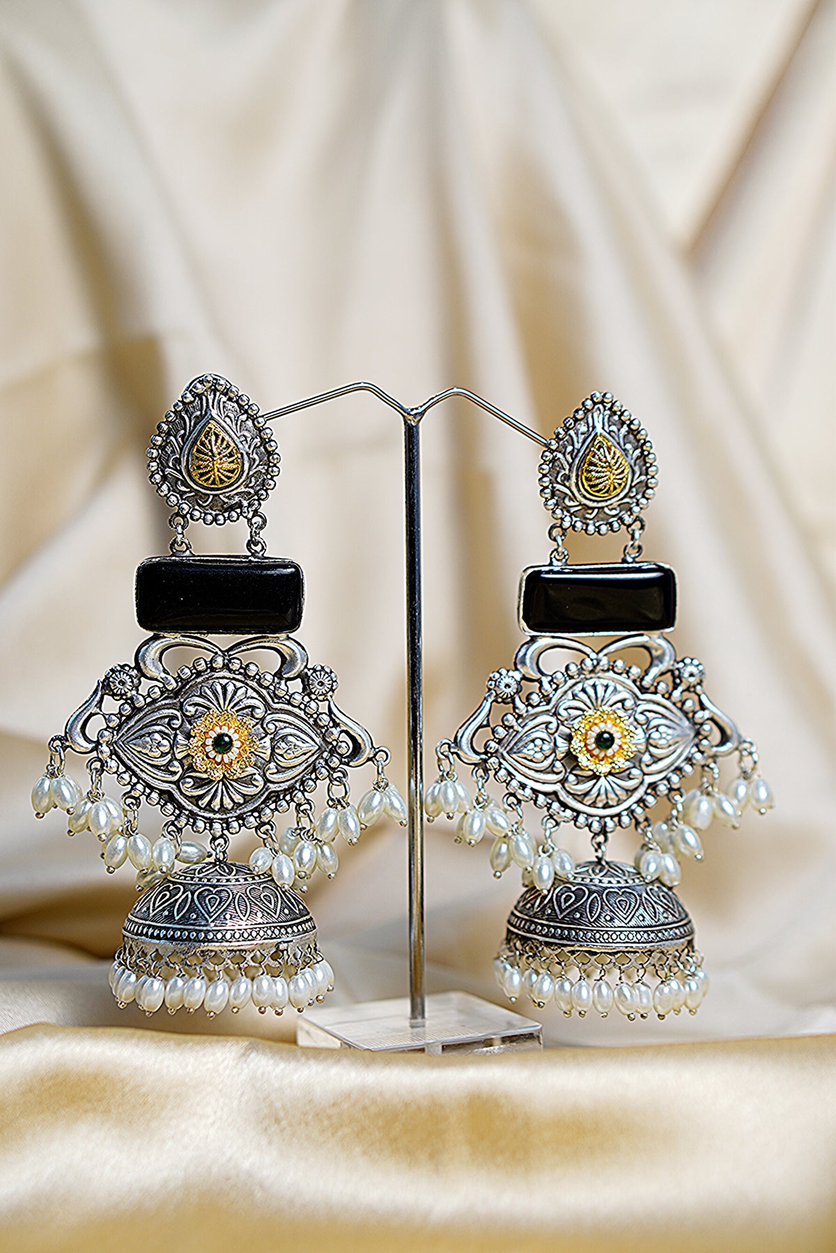 Rajlaxmi Light Weight Heavy-Look Jhumka Collection - Artificial Silver Finish earrings